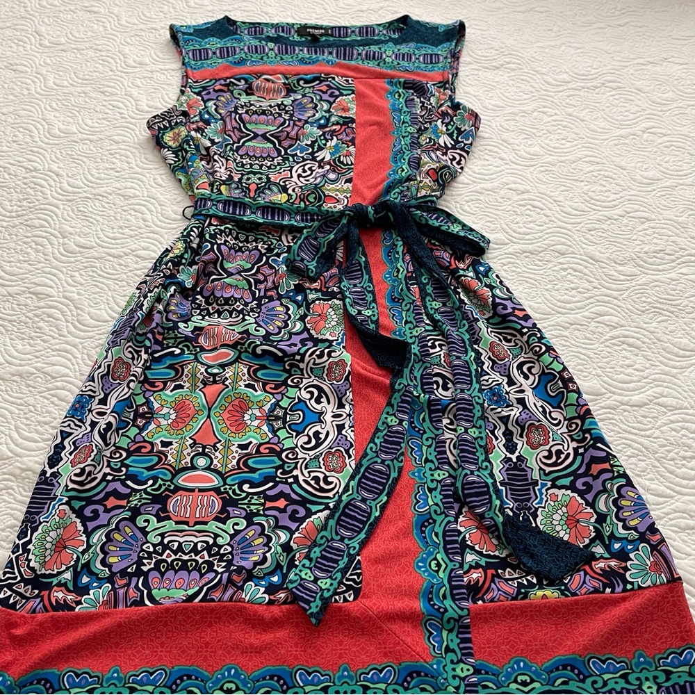 Premise Dress PL Shift Sleeveless Kaleidoscope Print Tie Belt - Picture 4 of 15